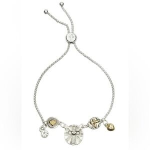 New Platinum and Yellow Gold Plated 18k FAITH Bolo Charm Slide Bracelet